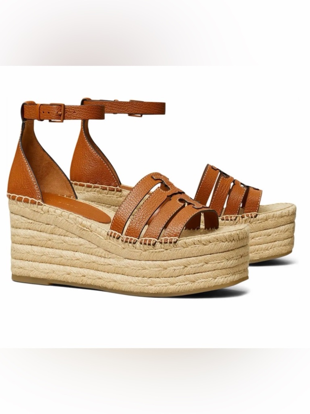 Brand New w/box. Tory Burch Leather Espadrille Platform Sandals in Tan Size 10